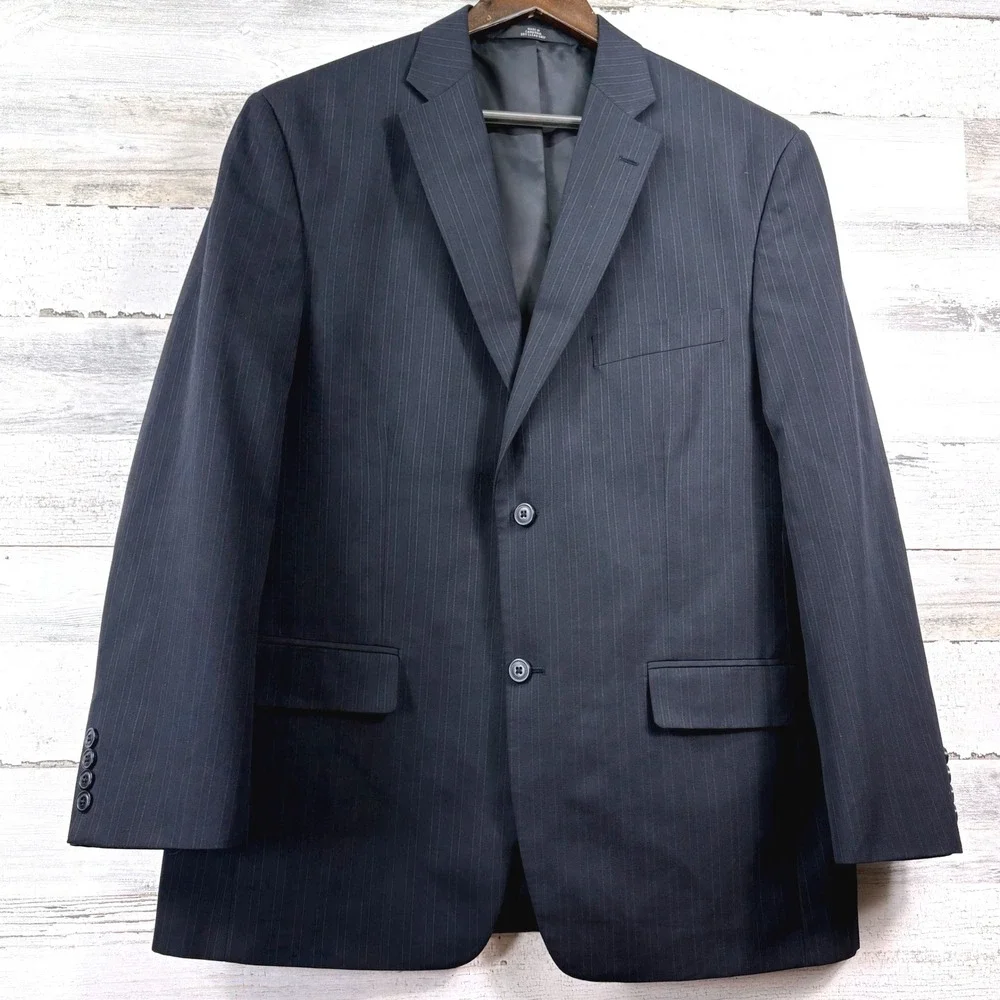 Haggar Suit Up System Jacket 42R Navy Blue Pinstripe Two Button Corpcore Blazer
